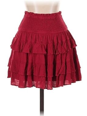 Olivaceous Women's Red Tiered Ruffle Skirt